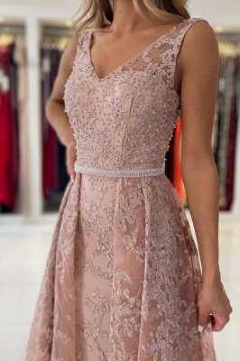 Элегантное вечернее платье русалки с V-образным вырезом и жемчугом, вечернее платье без рукавов, кружевные аппликации со шлейфом_4