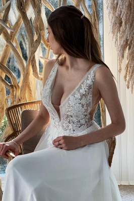 Элегантное свадебное платье с цветочным кружевом Aline Простое свадебное платье без рукавов_2
