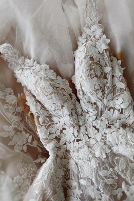 Элегантное свадебное платье принцессы из кружева цвета слоновой кости длиной до пола_3