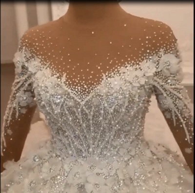 Gorgeous Crystals Floral Bridal Gown with Long Sleeves Glitter Sequins 3D Flower Wedding Dress_1