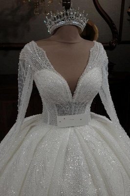 Великолепное свадебное платье Aline с блестками и блестками, свадебное платье с V-образным вырезом и рукавами_5