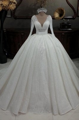 Великолепное свадебное платье Aline с блестками и блестками, свадебное платье с V-образным вырезом и рукавами_2