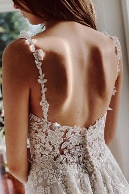 Elegant White Tulle Lace Wedding Dress Sleeveless Simple Bridal Dress_4