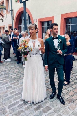 Simple Halter White Tulle Wedding Dress_3
