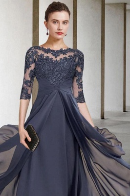 Elegant Half Sleeves Scoop Neck Mother of the Bride Dress Chiffon Lace Wedding Guest Dress_3