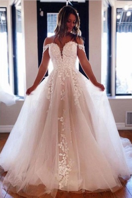 Elegant Off the shoulder lace tulle wedding dress_1