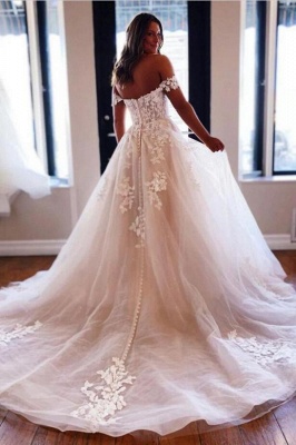 Elegant Off the shoulder lace tulle wedding dress_2