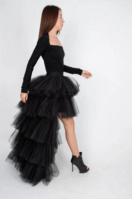 Женская черная юбка из тюля Hi-Lo юбка принцессы Длинная повседневная балетная юбка_6