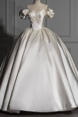 Off-the-Shoulder Ruched  Satin Princess Ball Gown Wedding Dress_1