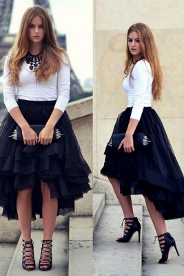 Casual High Low Tiered Tulle Satin Skirt Girl Gown Tutu Skirt Women
