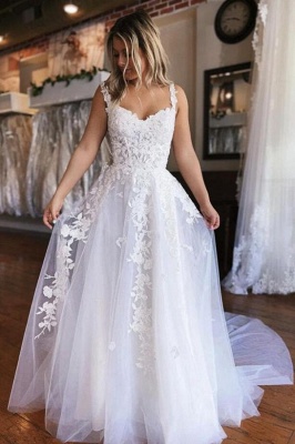 Elegant Off-the-Shoulder White Floral Lace Tulle Wedding Dress_2