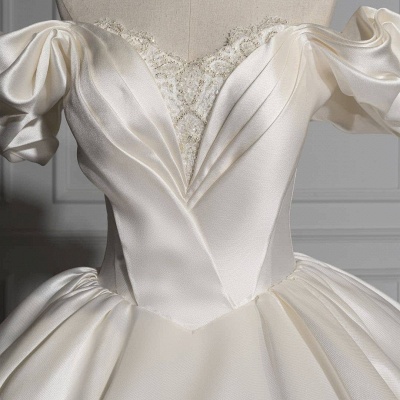 Off-the-Shoulder Ruched  Satin Princess Ball Gown Wedding Dress_5