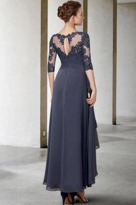 Elegant Half Sleeves Scoop Neck Mother of the Bride Dress Chiffon Lace Wedding Guest Dress_2