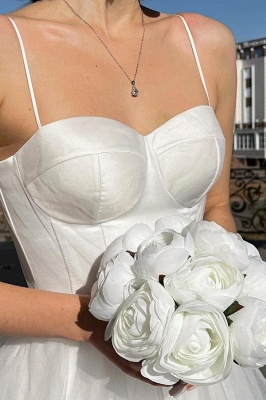 Spaghetti Straps White Aline Wedding Dress Ankle Length Tulle Garden Bridal Dress_3