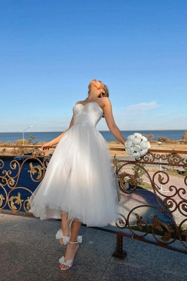 Spaghetti Straps White Aline Wedding Dress Ankle Length Tulle Garden Bridal Dress_2