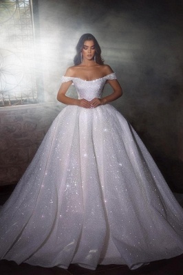 Gorgeous Glitter Sequined Ball Gown Off-the-Shoulder Bridal Gown_1