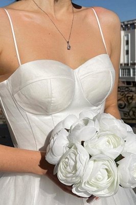 Спагетти Ремни Белое свадебное платье Aline длиной до щиколотки Tulle Garden Bridal Dress_3