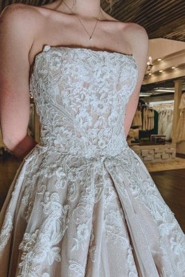 Romantic Strapless  Lace Aline Wedding Dress for Women Backless Bridal Dress_4