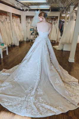 Romantic Strapless  Lace Aline Wedding Dress for Women Backless Bridal Dress_2