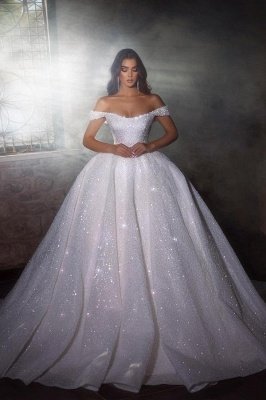 Gorgeous Glitter Sequined Ball Gown Off-the-Shoulder Bridal Gown