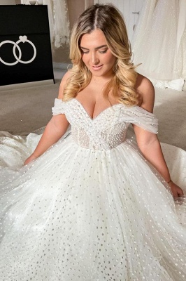 Элегантное свадебное платье с открытыми плечами и жемчугом Aline White Bridal Dress для женщин_3