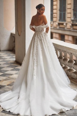Шикарное свадебное платье из тюля с открытыми плечами и цветочным принтом Aline Backless Bridal Dress_2