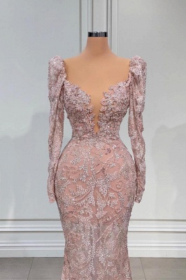 Роскошное розовое блестящее платье выпускного вечера Meramdi с V-образным вырезом и длинными рукавами_2