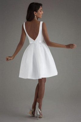 Chic Sleeveless Satin Knee Length Wedding Dress Backless Short Bridal Dress_2