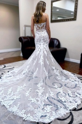 Sweetheart White Lace mermaid wedding dress with court train_2