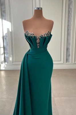 Sweetheart neaded dark green prom dress with half train_2
