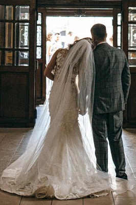 Champange sleeveless tulle lace long sleeves wedding dress_7