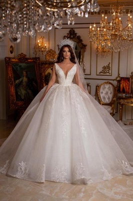 Luxury white sweetheart ball gown lace wedding dress_1