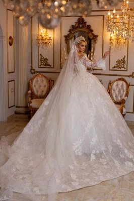 Бальное платье с длинными рукавами и v-образным вырезом, свадебное платье_2