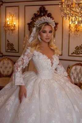 Бальное платье с длинными рукавами и v-образным вырезом, свадебное платье_3