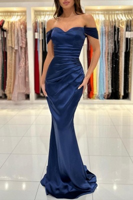 Темно-синее платье для выпускного вечера с открытыми плечами, кружевное вечернее платье силуэта «русалка»_1