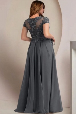Элегантный серый драгоценный камень длиной до пола, молния, короткие рукава, шифоновое платье для выпускного вечера с оборками_2
