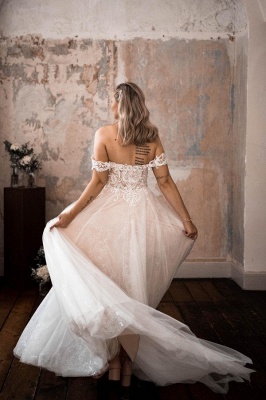 Белое шифоновое свадебное платье с короткими рукавами и вырезом сердечком_4