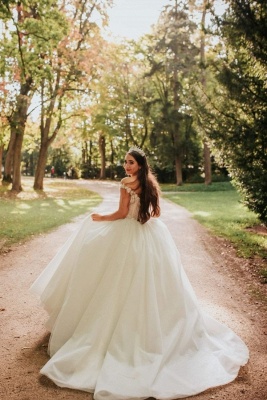 Elegant cap sleeves White tulle ball gown wedding dress_4
