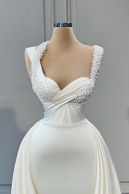 Белое выпускное платье силуэта «русалка» с верхней юбкой в форме сердца_2