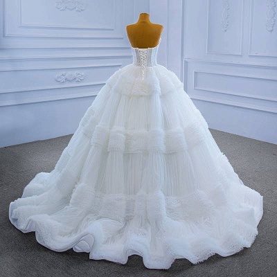 Charming Strapless Floor Length Lace Ball Gown Wedding Dress_4