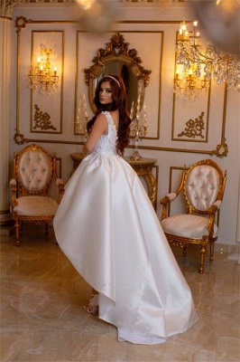 Шикарное атласное свадебное платье с V-образным вырезом без рукавов Hi-Lo_4