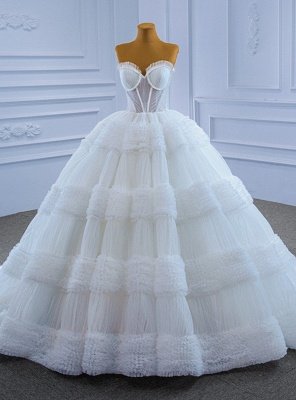 Charming Strapless Floor Length Lace Ball Gown Wedding Dress