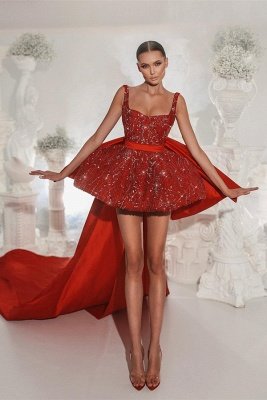 Trendy Red Hi-Lo Beading Sleeveless Homecoming Dress Prom Dress_1
