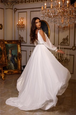 Великолепное A-Line V-образным вырезом с длинными рукавами длиной до пола, шифоновое свадебное платье_3