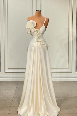 Charming White Asymmetrical Satin Prom Dress with Ruffles_1