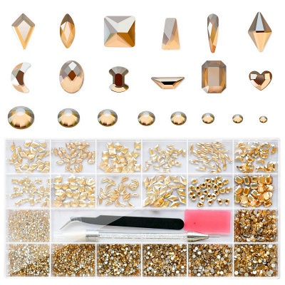 Ensemble de strass pour ongles Molisaka | Strass Multi Formes Champagne Or pour Ongles