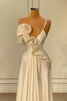Charming White Asymmetrical Satin Prom Dress with Ruffles_2