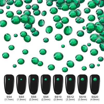 Kit de strass Nail Art Molisaka | Strass en cristal vert à dos plat de taille mixte pour ongles_3