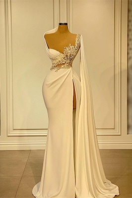 Charming Asymmetrical Beading Mermaid Wedding Dress with Ruffles_1