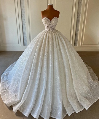 Charming Sweetheart Sleeveless Sequined Strapless Ball Gown Wedding Dress_3